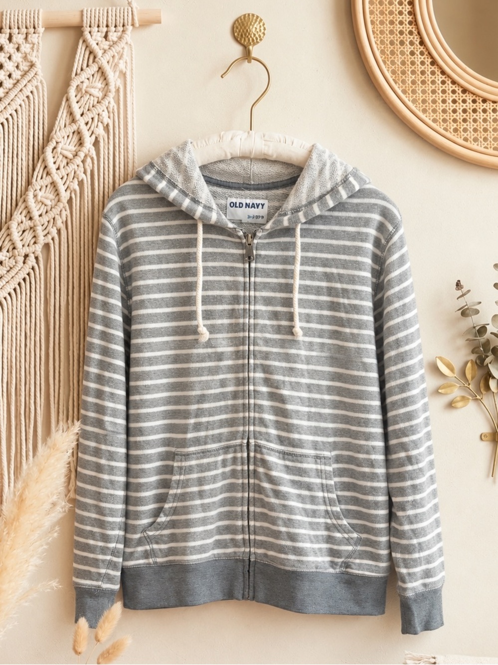 Old Navy Vintage Y2K Grey & White Oversized Zip Up Hoodie